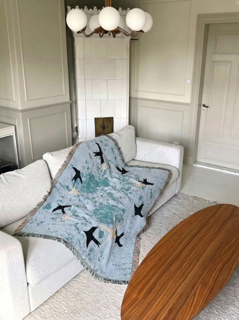 Azure Flock Woven Throw Blanket