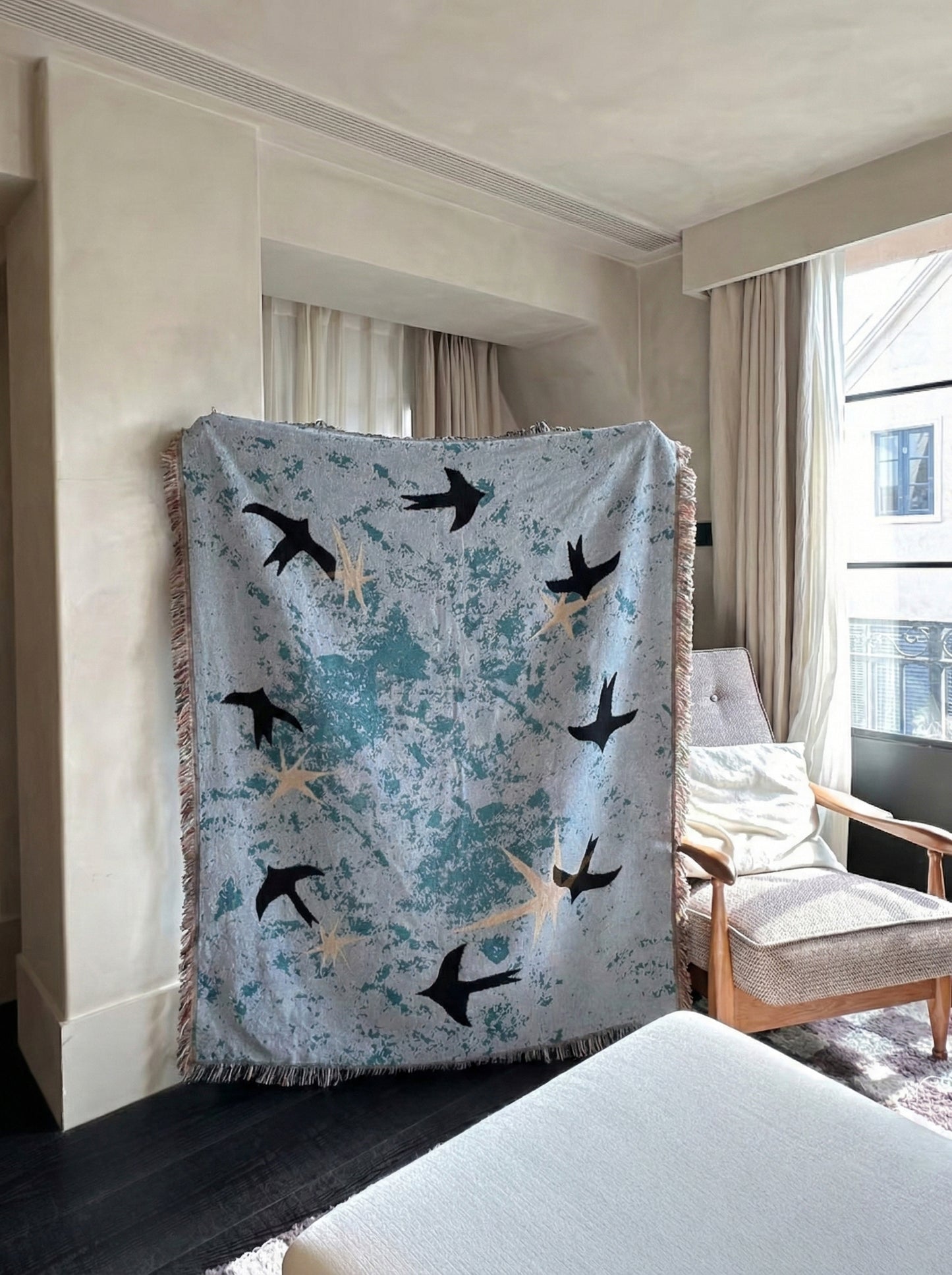 Azure Flock Woven Throw Blanket