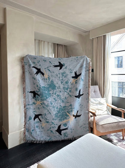 Azure Flock Woven Throw Blanket