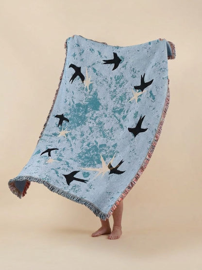 Azure Flock Woven Throw Blanket