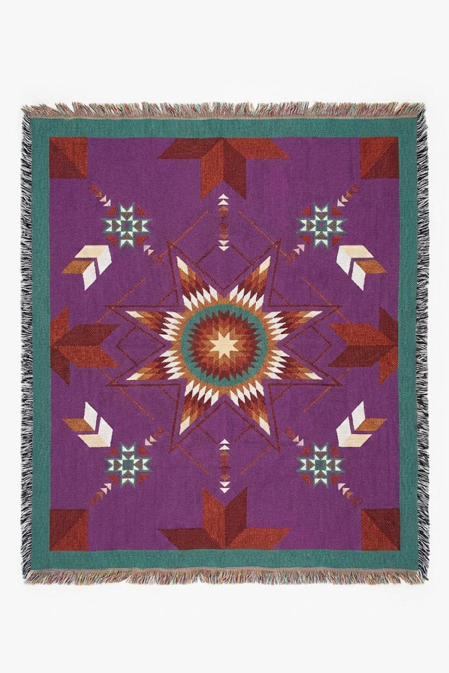 Purple Boho Woven Throw Blanket