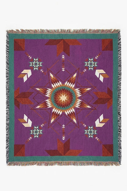 Purple Boho Woven Throw Blanket