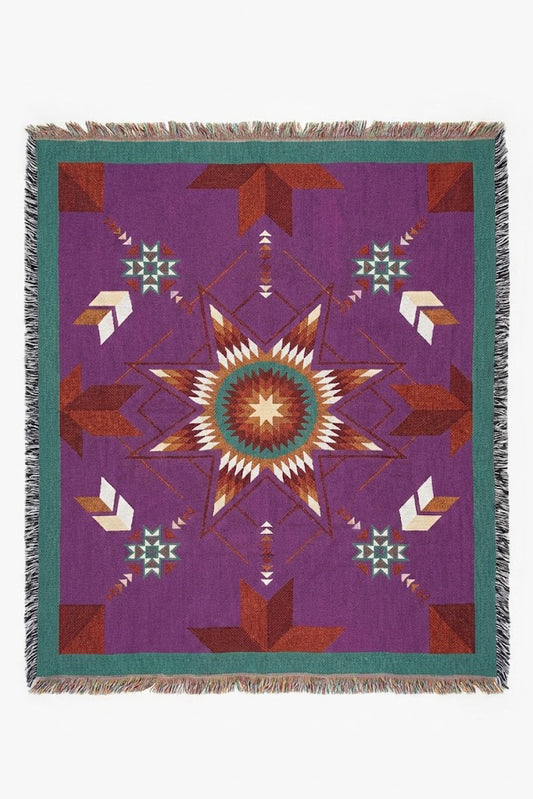 Purple Boho Woven Throw Blanket