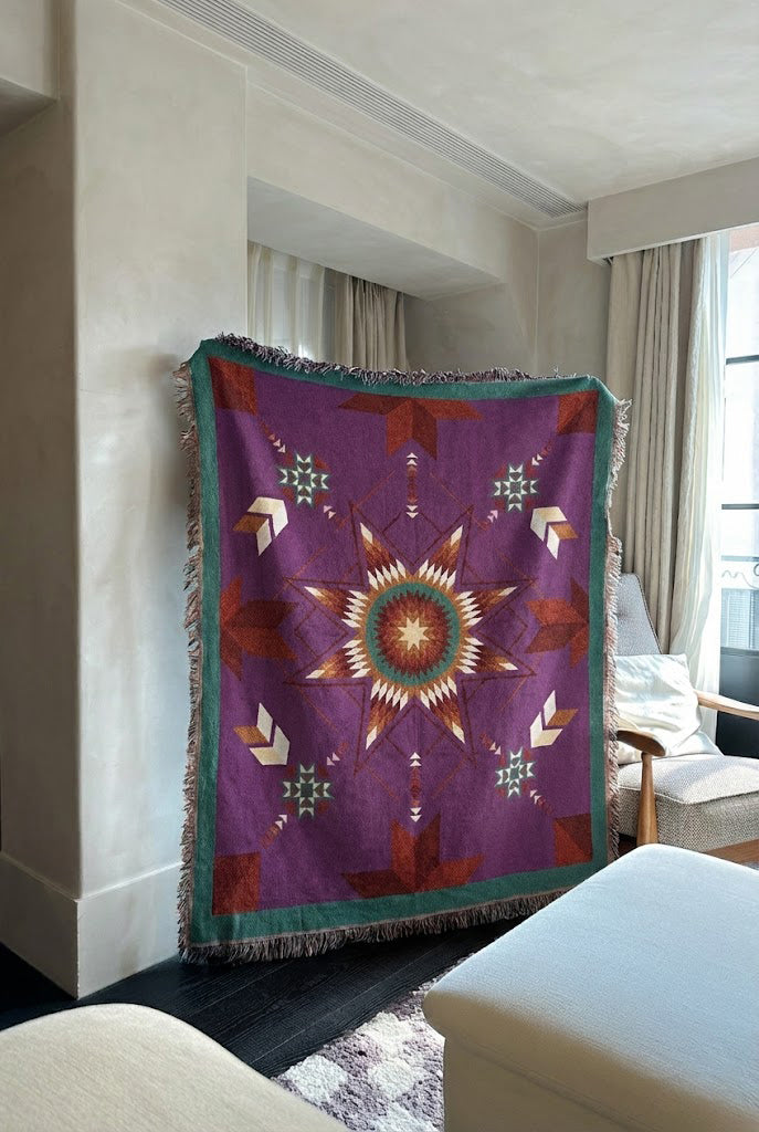 Purple Boho Woven Throw Blanket