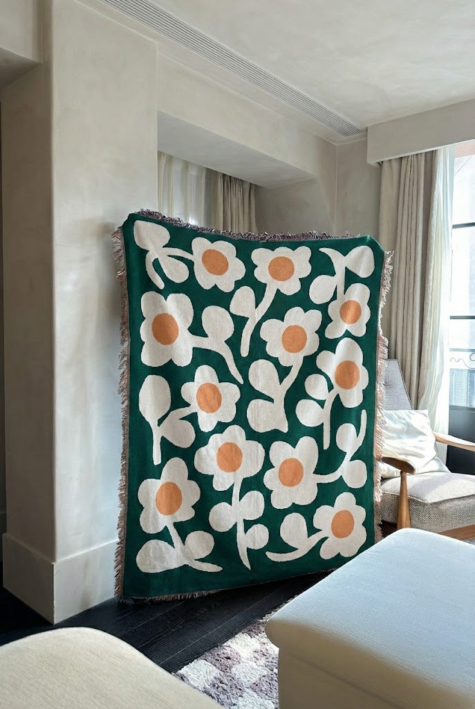 Retro Floral Throw Blanket
