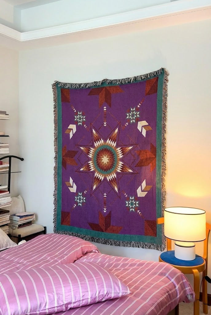 Purple Boho Woven Throw Blanket
